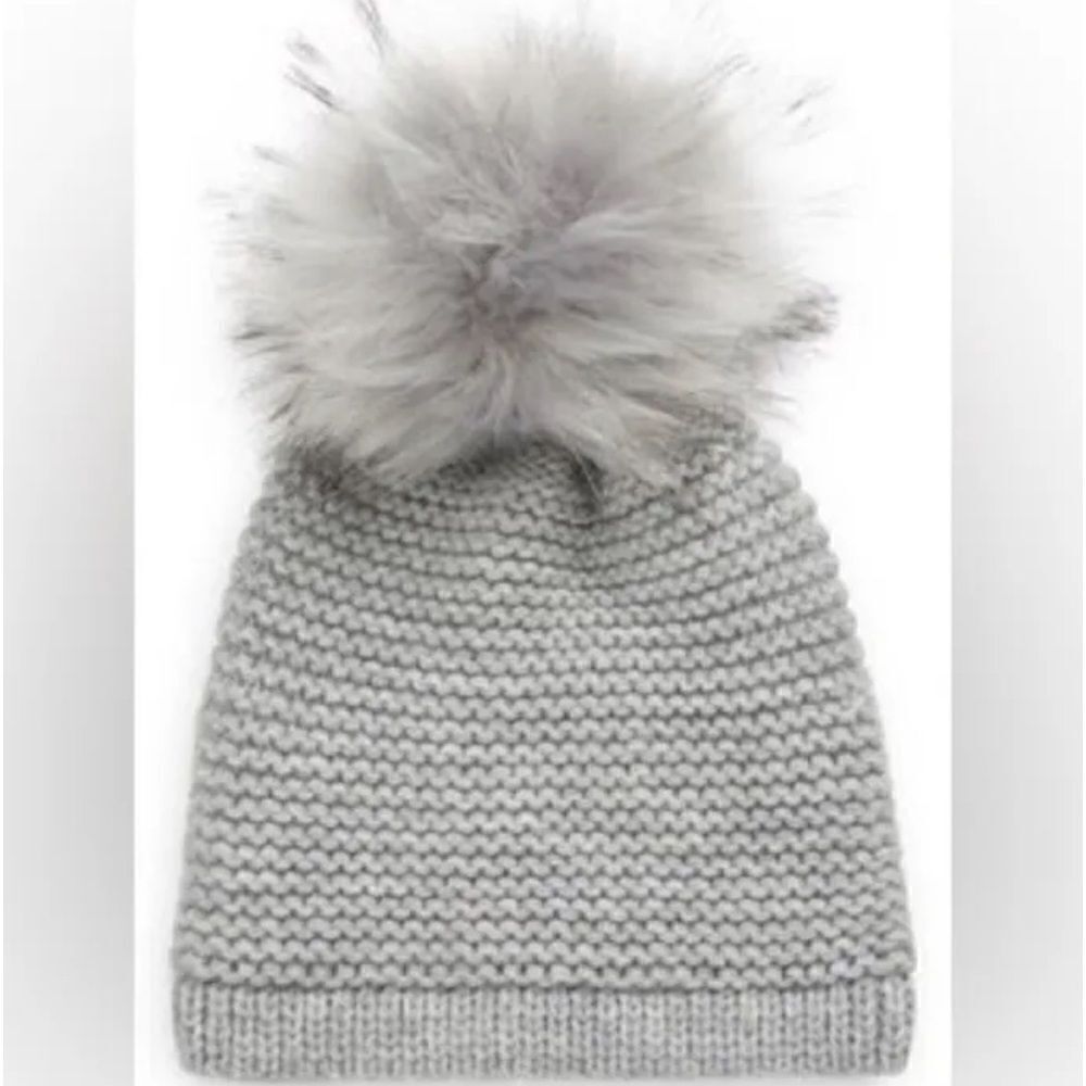 Kyi Kyi Women’s Wool Blend Knit Beanie With Faux Fur Pom Gray Nwt — image 2 of 8